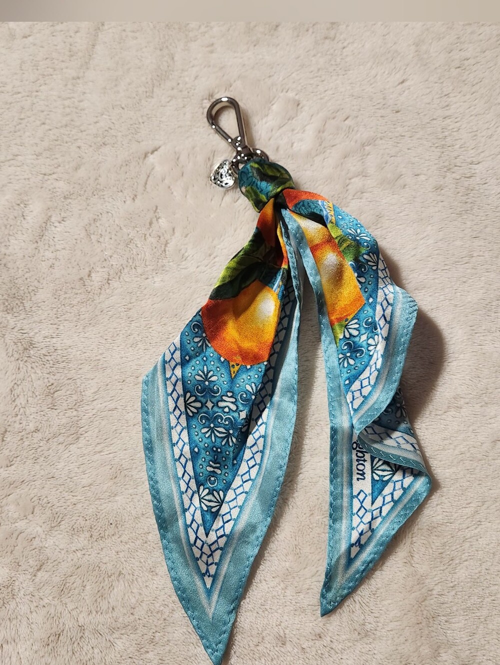 Brighton Bella Limone Scarf Fob E1662M 100% Silk Bag Charm Citrus Mosaic Blue